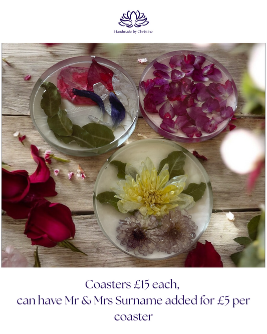 Handmade Resin Flower Coasters – Custom Wedding Gift | Personalized Mr & Mrs Coasters