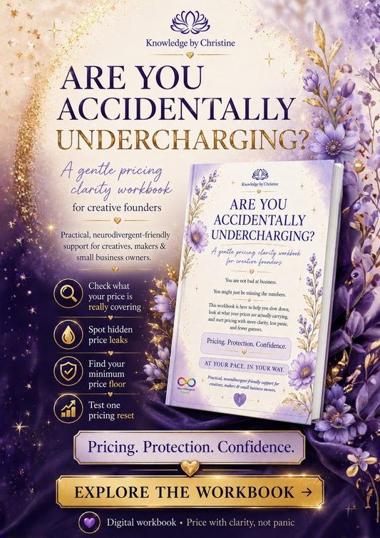 Promotional image for a pricing workbook with floral design and text on a purple background