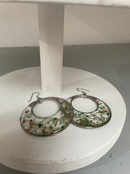 Handmade Dried Flower Resin Hoop Earrings – Stainless Steel | Unique Statement Jewellery