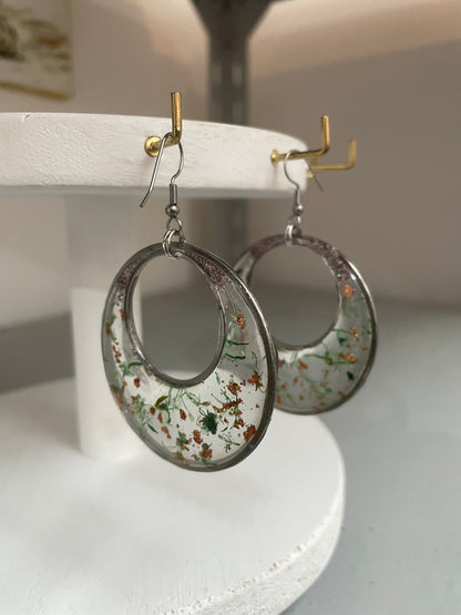 Handmade Dried Flower Resin Hoop Earrings – Stainless Steel | Unique Statement Jewellery
