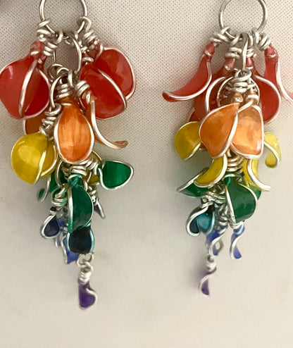 Petal Cascade Earrings – Handmade Resin Flower Dangles with 23 Petals (Custom Colors Available)