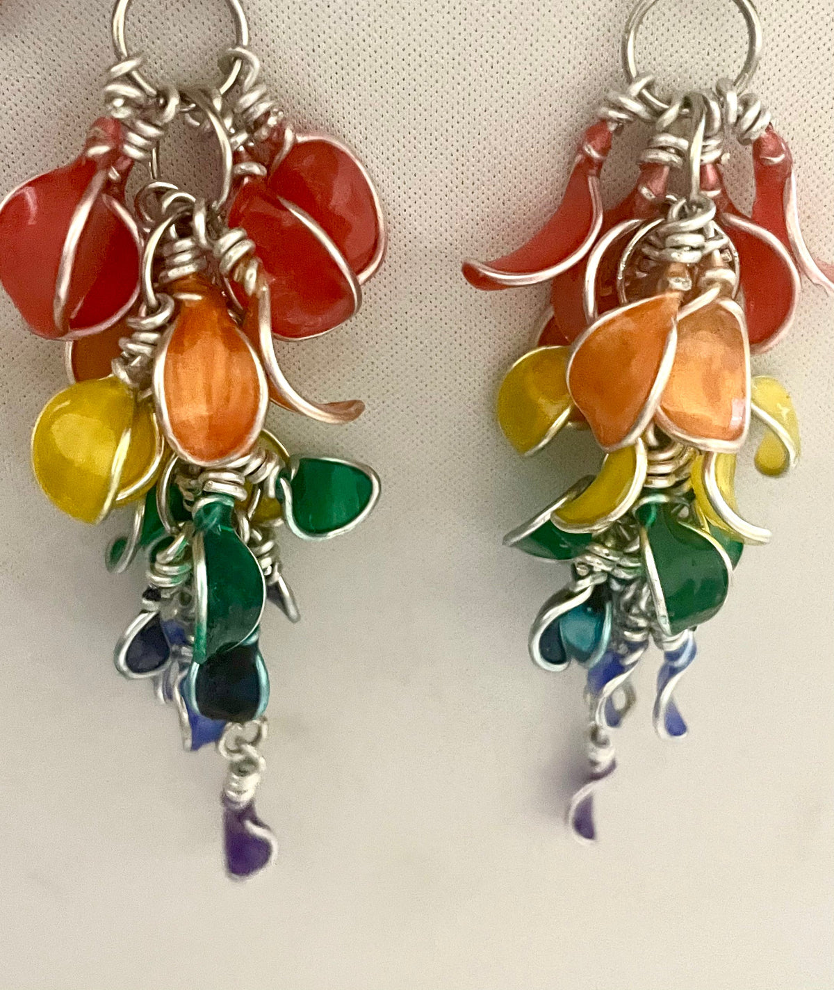 Handmade Petal Cascade resin dangle earrings, alternate colourway, by Handmade by Christine