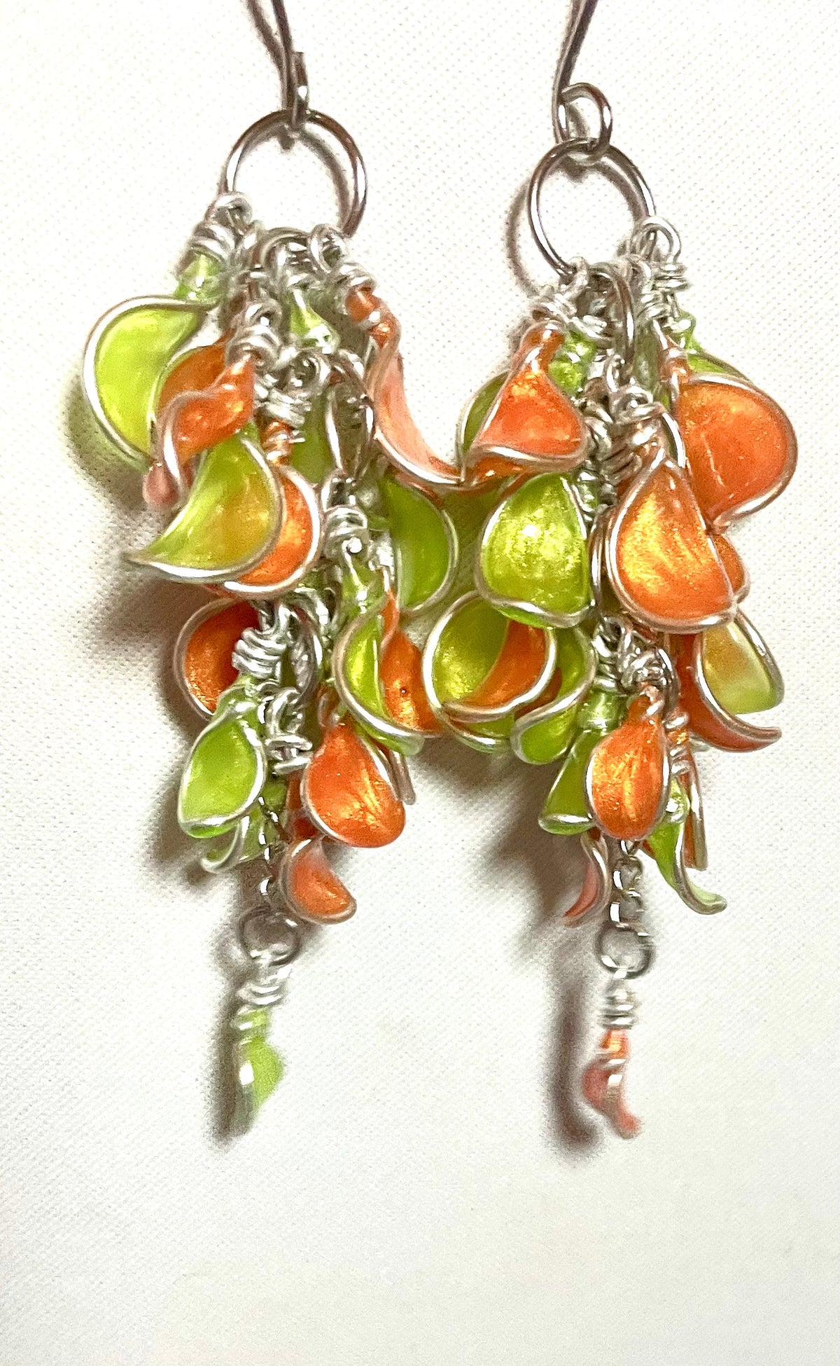 Handmade Petal Cascade resin dangle earrings, alternate colourway, by Handmade by Christine
