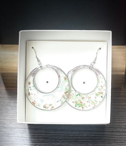 Handmade Dried Flower Resin Hoop Earrings – Stainless Steel | Unique Statement Jewellery