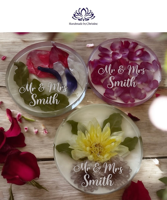 Handmade Resin Flower Coasters – Custom Wedding Gift | Personalized Mr & Mrs Coasters