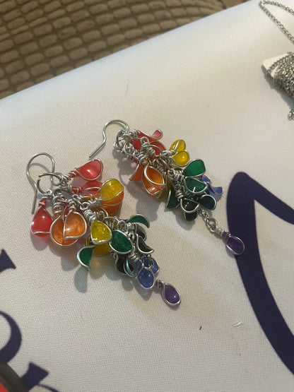 Handmade Petal Cascade resin dangle earrings, close-up detail, by Handmade by Christine