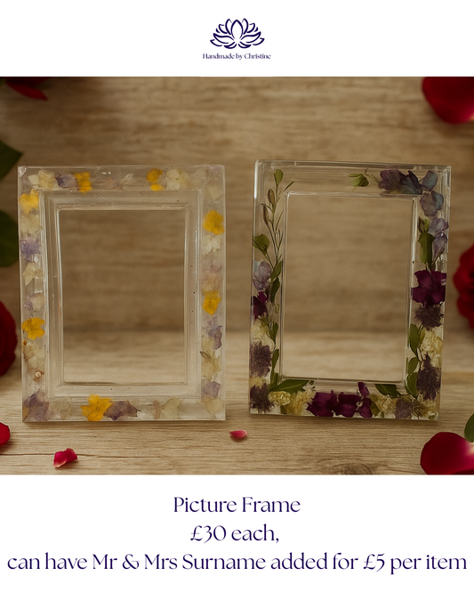 Handmade Resin Picture Frame with Dried Flowers – Custom Keepsake Gift | Memories by Christine