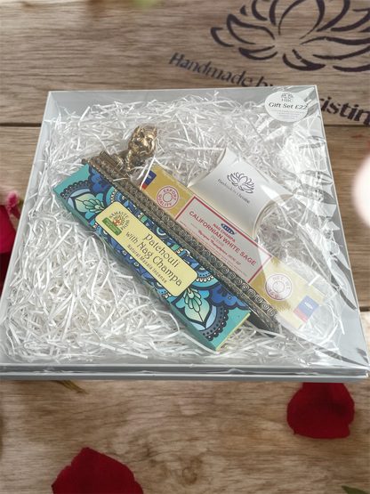 Ganesh Incense Gift Set with Soapstone Ash Catcher, 2 Satya Incense Packs & Tumbled Stone Lucky Dip