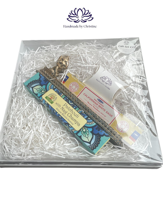 Ganesh Incense Gift Set with Soapstone Ash Catcher, 2 Satya Incense Packs & Tumbled Stone Lucky Dip