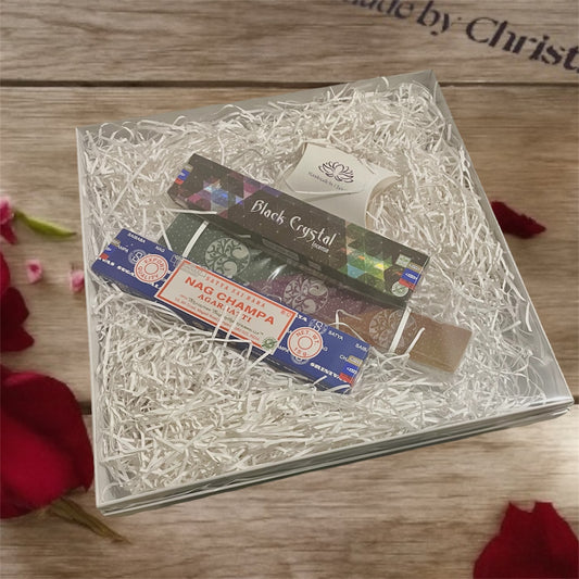 Incense Gift Set with Soapstone Ash Catcher, 2 Satya Incense Packs & Tumbled Stone Lucky Dip