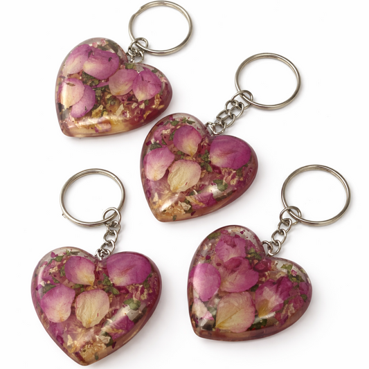 Real Flower Heart Keyring