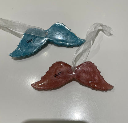 Personalised Resin Angel Wing Memorial Decoration – Christmas Keepsake with Ashes or Hair