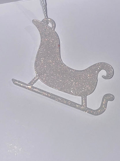 Handmade Druzy Resin Christmas Ornament - Sleigh – Custom Colours Available